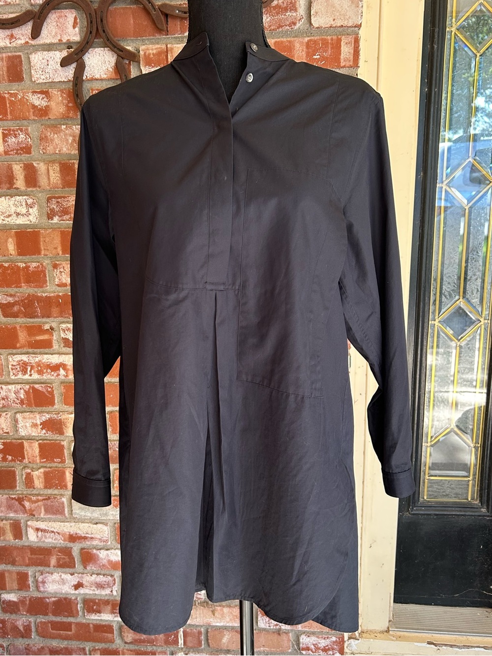 3.1 Phillip Lim black cotton poplin band-collar tunic shirt